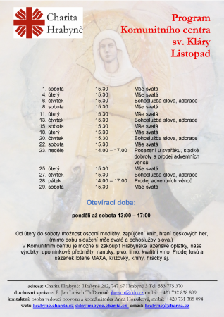 Program Komunitního centra sv. Kláry Listopad